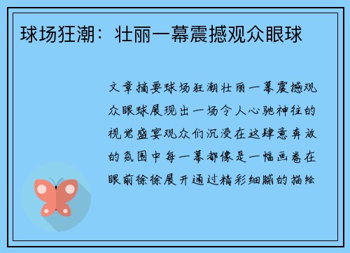球场狂潮：壮丽一幕震撼观众眼球